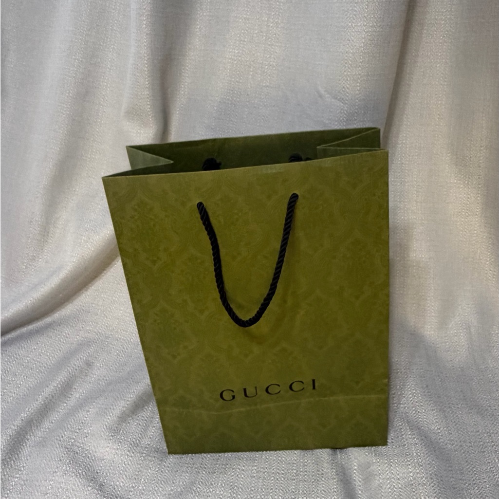 Gucci Green Patterned Paper Shopping Bag With Black Rope Handles